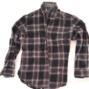 IZOD Plaid Flannel Shirt Long Sleeve Button Up Black and Gray Mens Size Medium